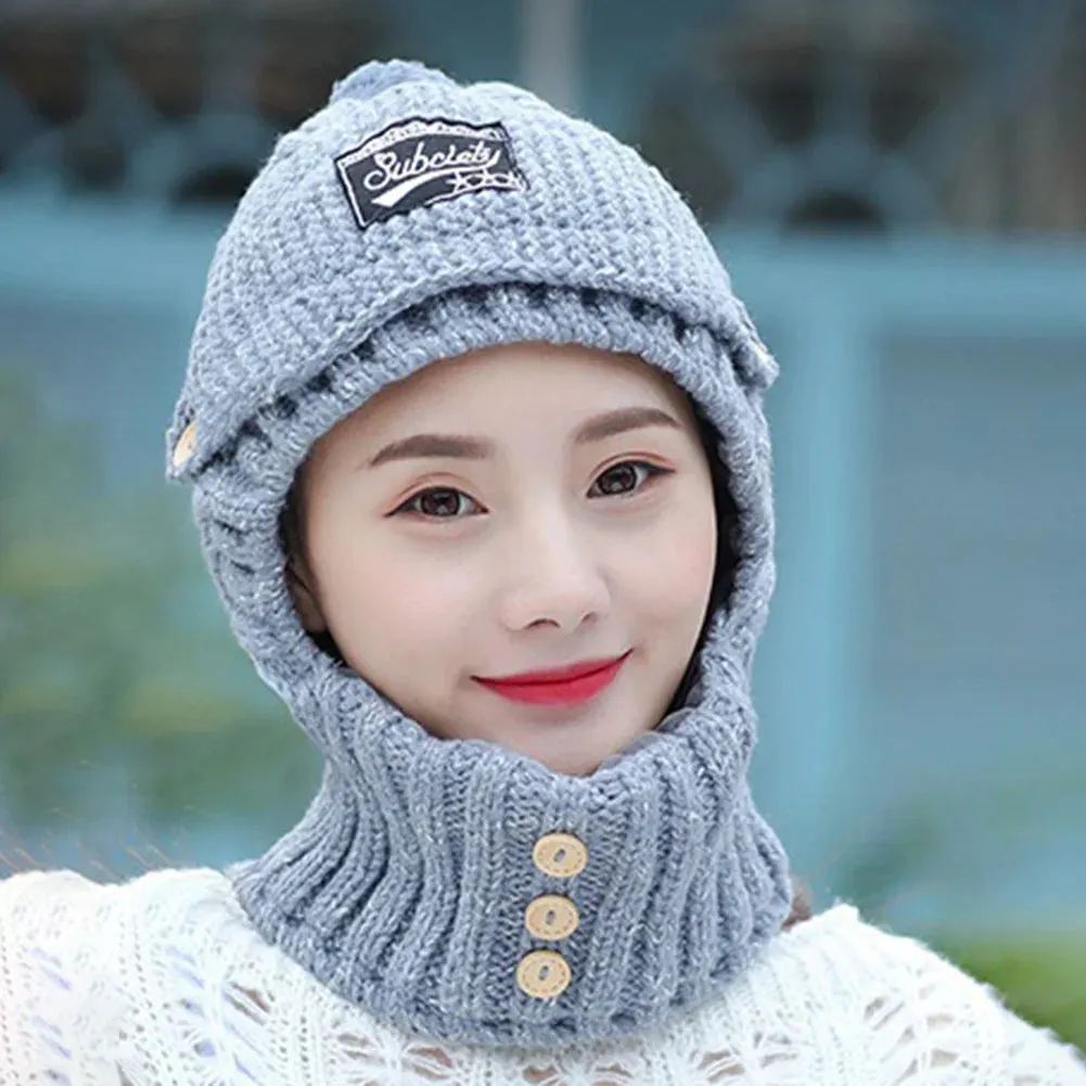 3 in 1 Knitted Hat Winter Warm Beanies Cold Protection Mouth Mask