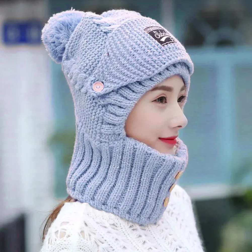 3 in 1 Knitted Hat Winter Warm Beanies Cold Protection Mouth Mask