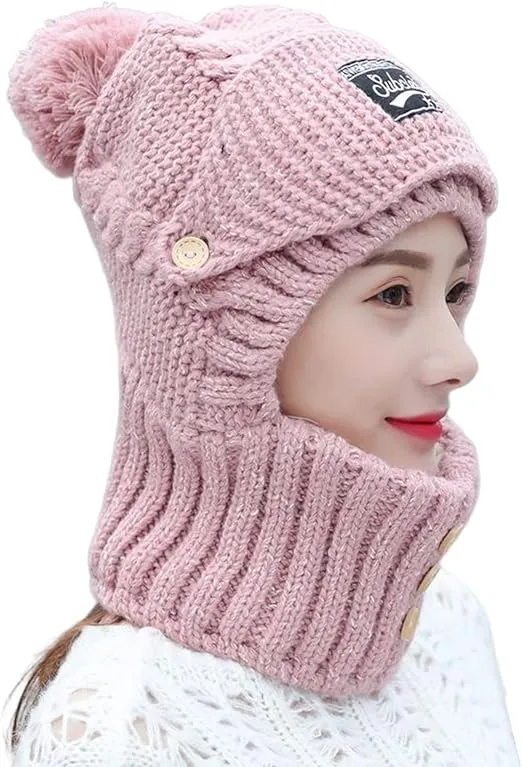 3 in 1 Knitted Hat Winter Warm Beanies Cold Protection Mouth Mask