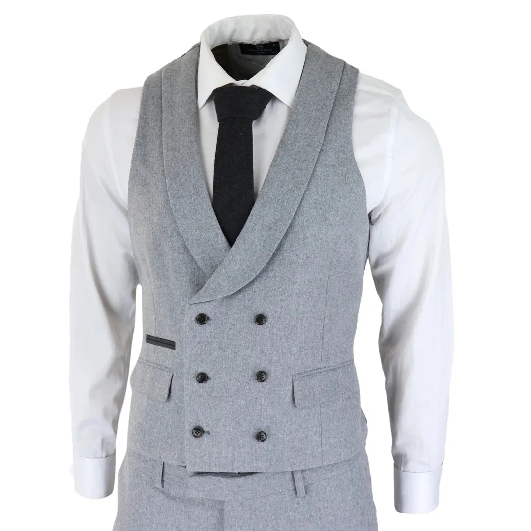 57298-Eton - Men's Wool 3 Piece Grey Suit Double Breasted Waistcoat Wedding Party 1920s