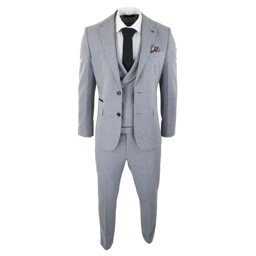 57298-Eton - Men's Wool 3 Piece Grey Suit Double Breasted Waistcoat Wedding Party 1920s