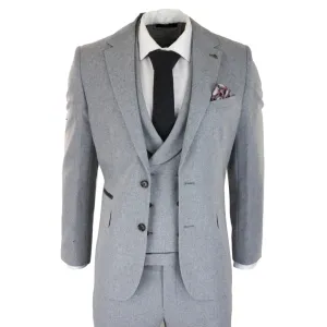 57298-Eton - Men's Wool 3 Piece Grey Suit Double Breasted Waistcoat Wedding Party 1920s