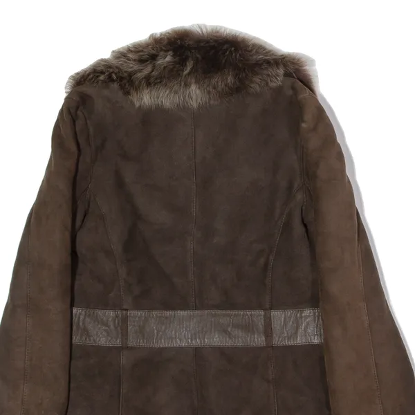 ALBERTO BINI Womens Overcoat Coat Brown Shearling UK 8