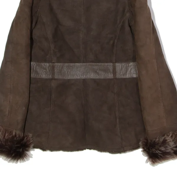 ALBERTO BINI Womens Overcoat Coat Brown Shearling UK 8