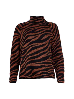 Animal Jacquard Mock Neck Sweater in Penny Brown