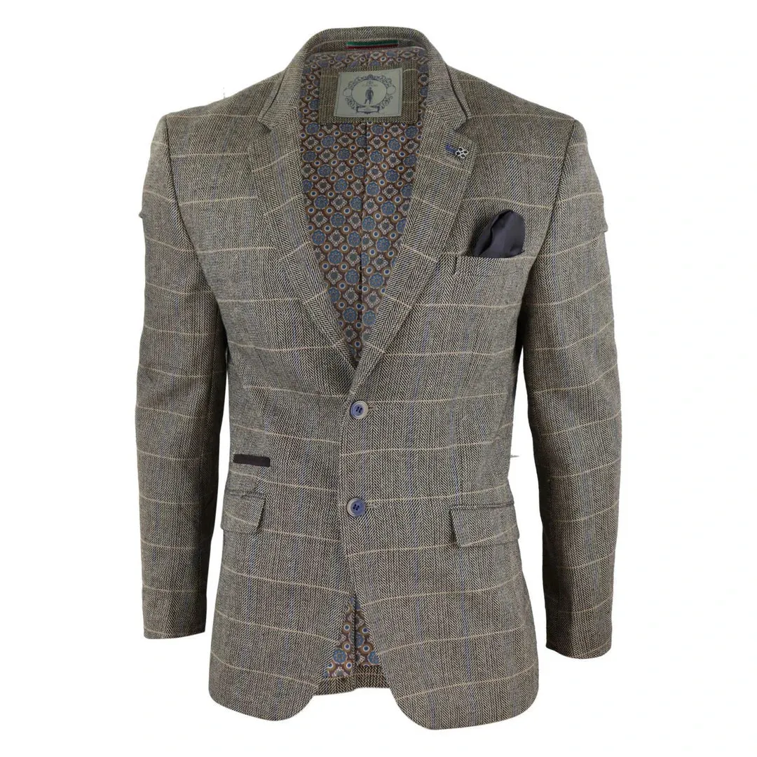 baron - Men's Oak Brown Check Herringbone Tweed Blazer Jacket or Waistcoat