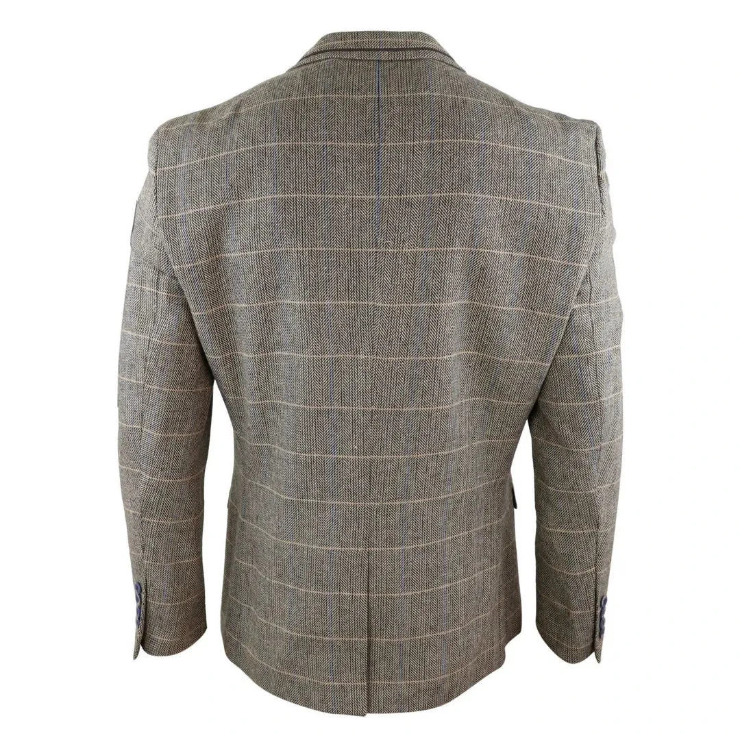 baron - Men's Oak Brown Check Herringbone Tweed Blazer Jacket or Waistcoat