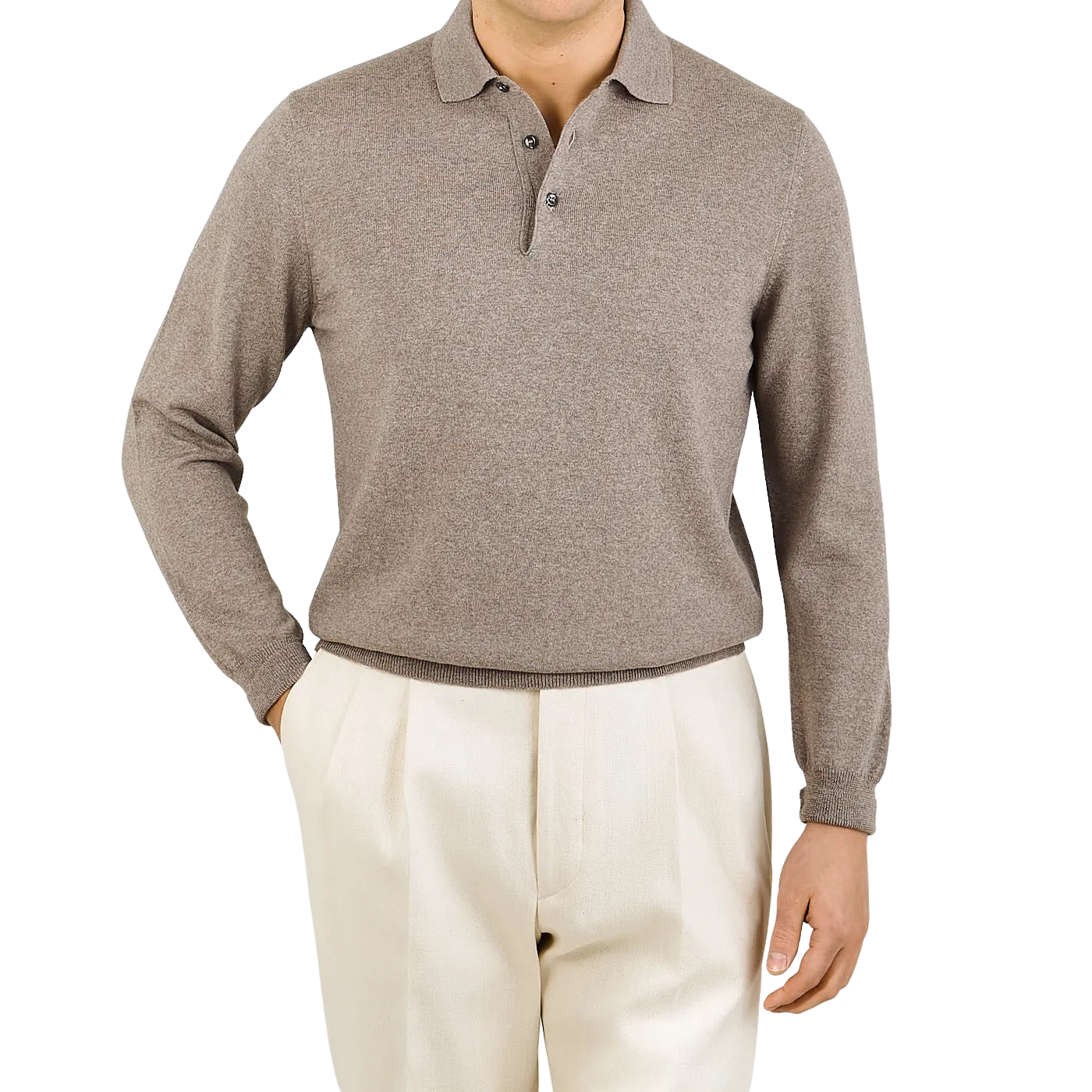 Beige Extra Fine Merino Wool Polo Shirt