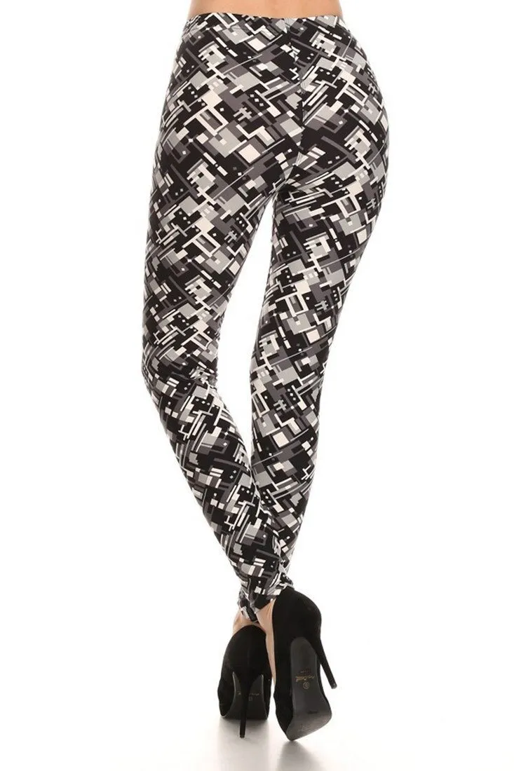 Black Abstraction Graphic Print Lined Leggings