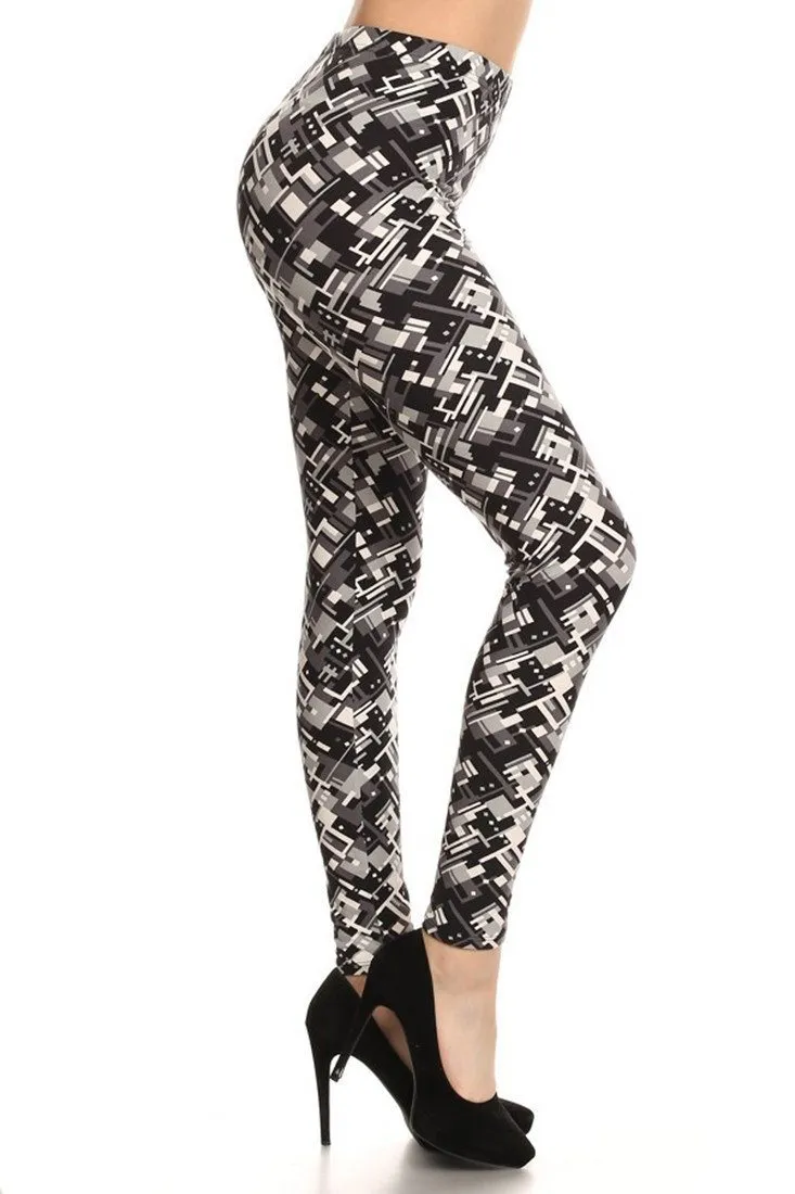 Black Abstraction Graphic Print Lined Leggings