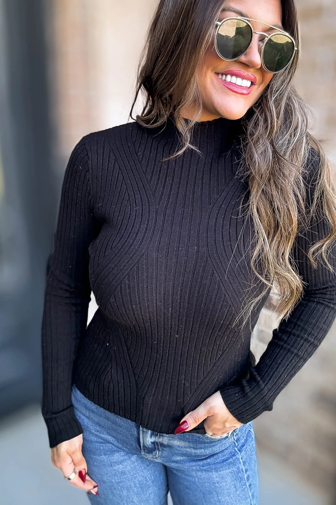 Black Counturing Sweater Top