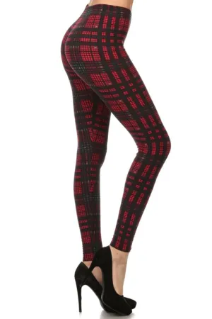 Black Red Multi Plaid Design Leggings