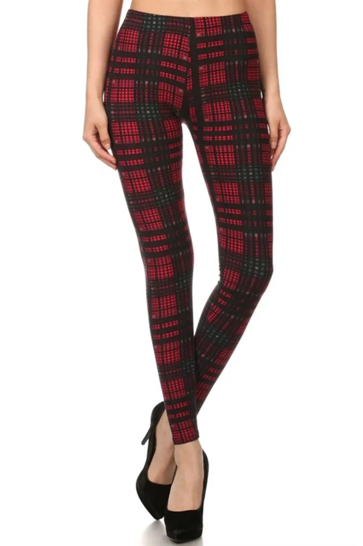 Black Red Multi Plaid Design Leggings