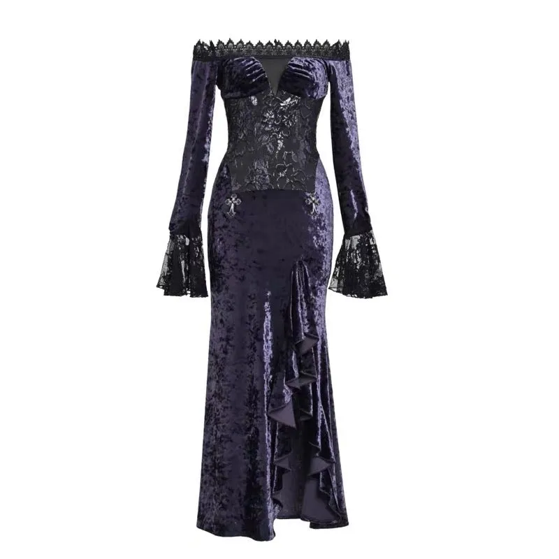 [Blood Supply]Moon Goddess Off-Shoulder Velvet Halloween Long Dress