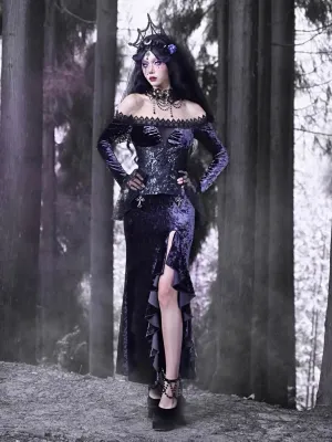 [Blood Supply]Moon Goddess Off-Shoulder Velvet Halloween Long Dress