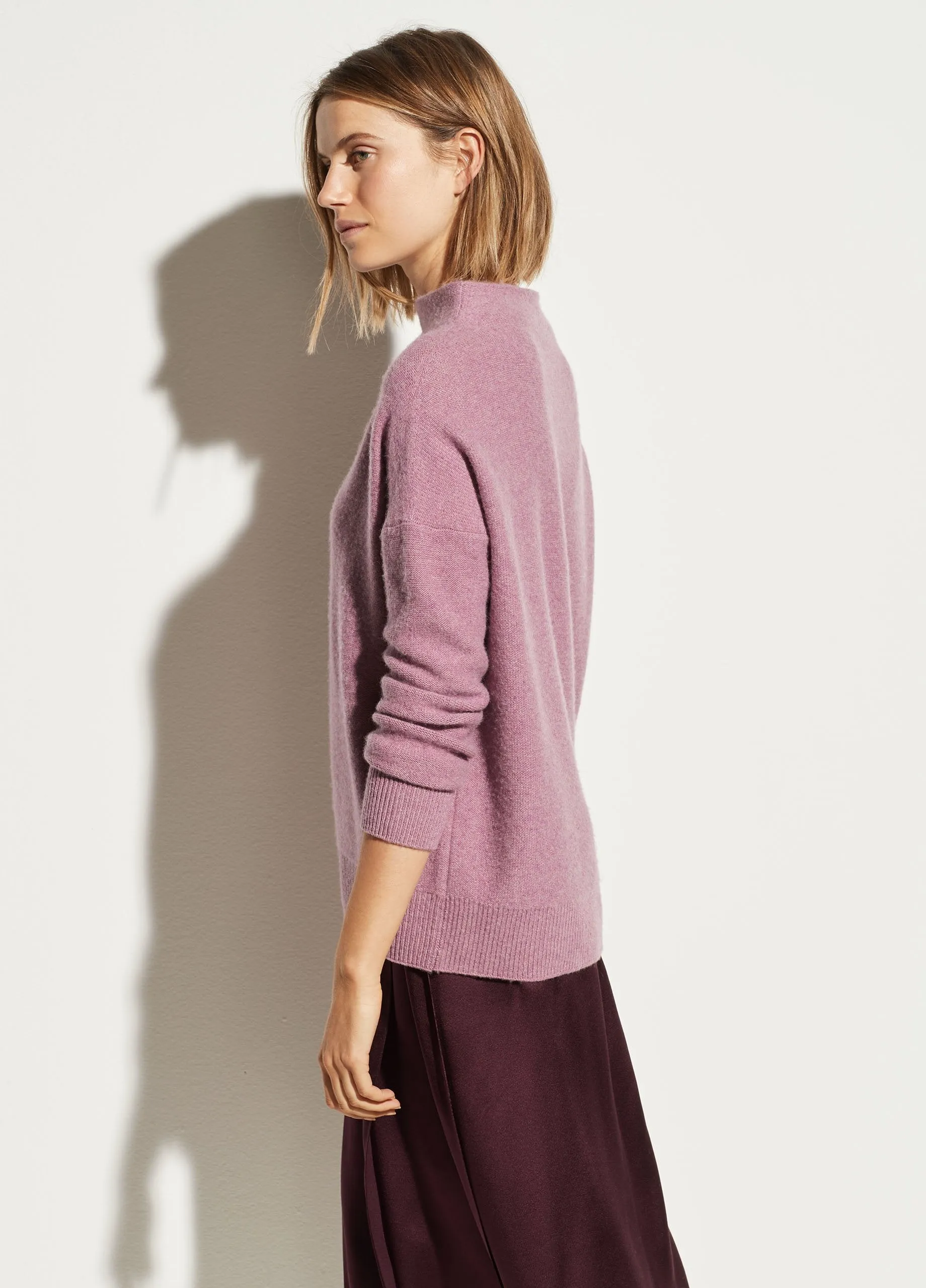 Boiled Cashmere Funnel Neck Pullover in Heather Amarena