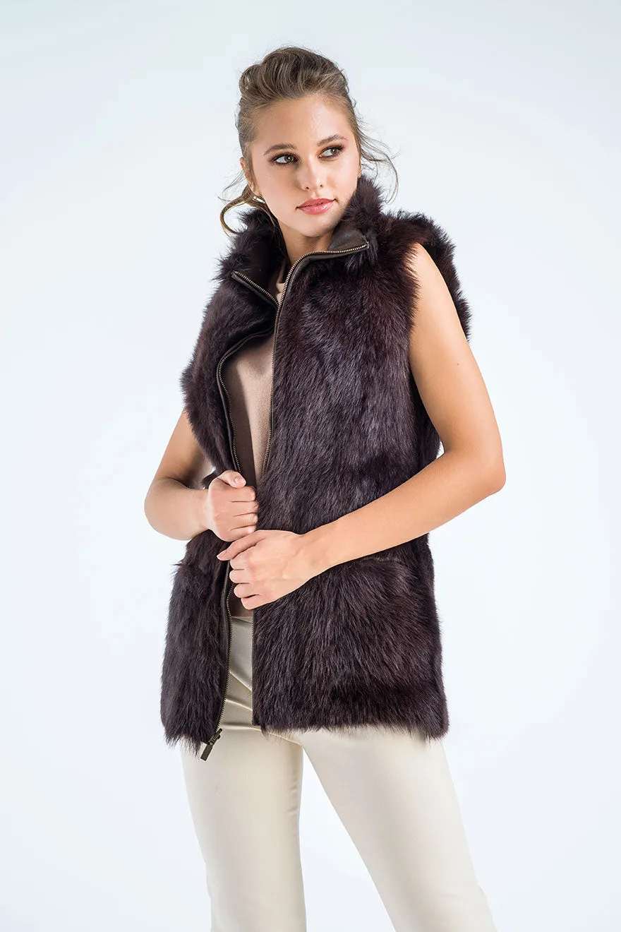 Brown Geniune Reversible Sheepskin Fur Vest