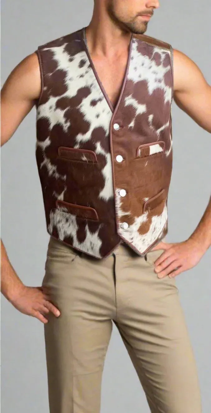 Brown White Cow Skin Vest