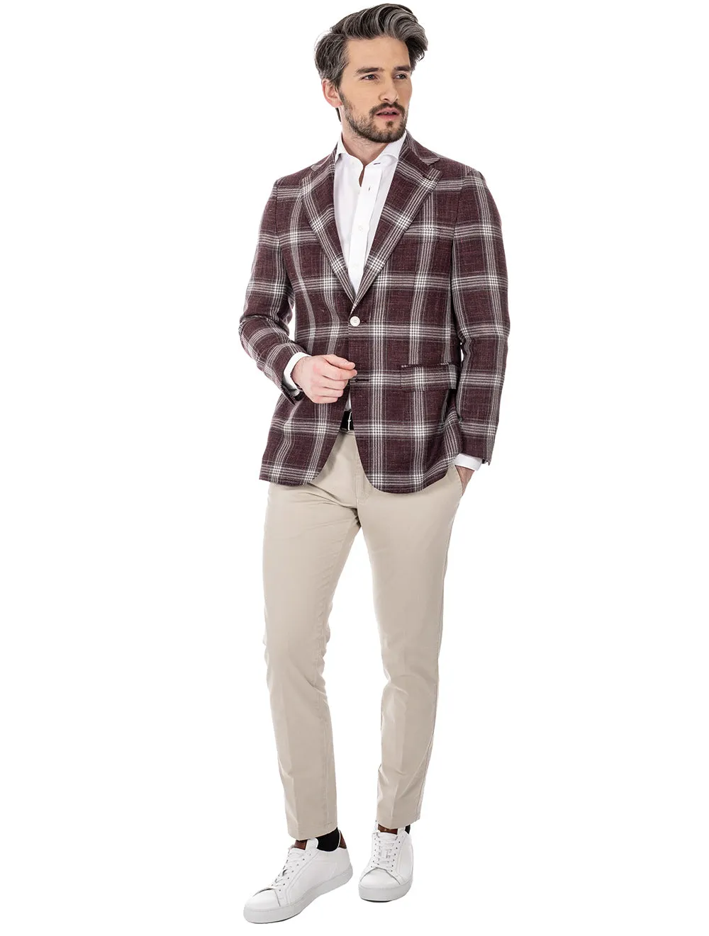 Burgundy Check Unstructured Jacket Burgundy