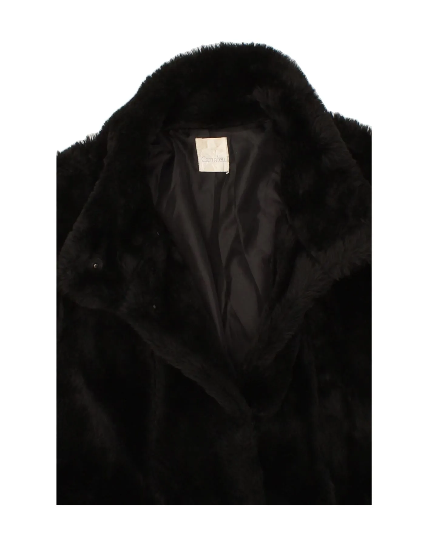 CAMAIEU Womens Faux Fur Overcoat UK 14 Medium Black Polyester