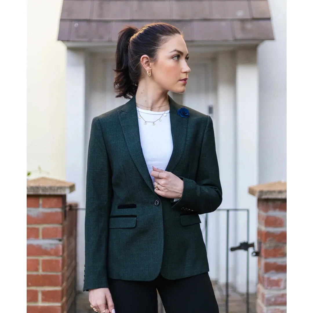 Caridi - Women's Tweed Green Check Blazer Wool Classic Jacket 1920s