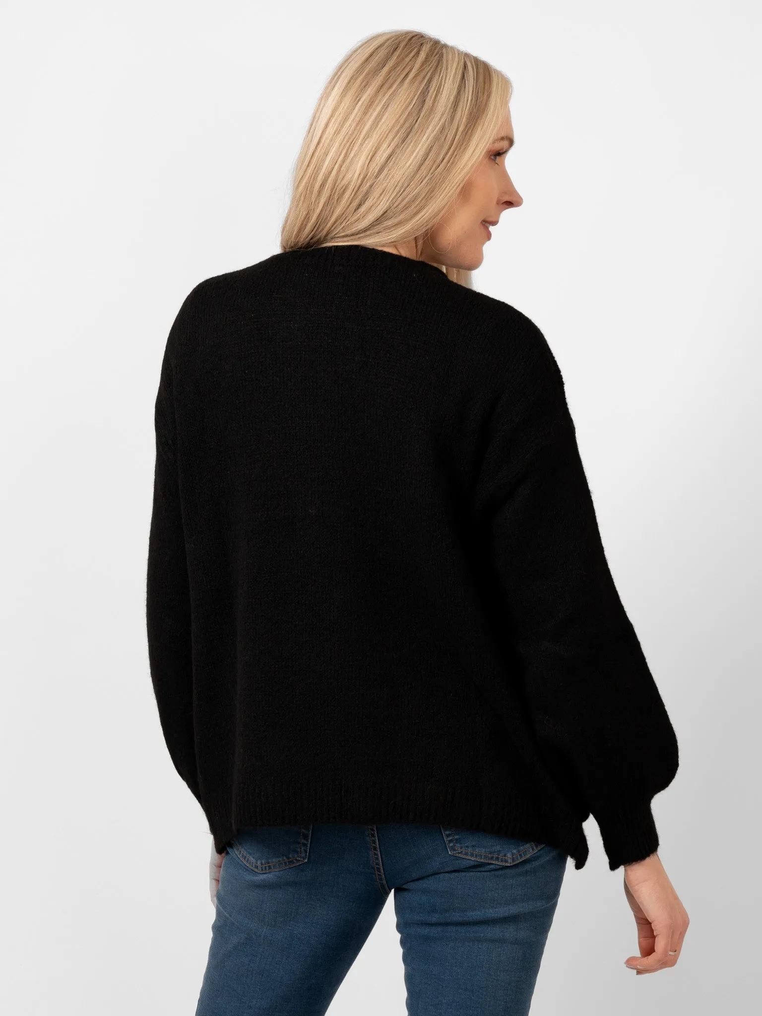 Cassidy Tie Front Wool Blend Cardigan - Black