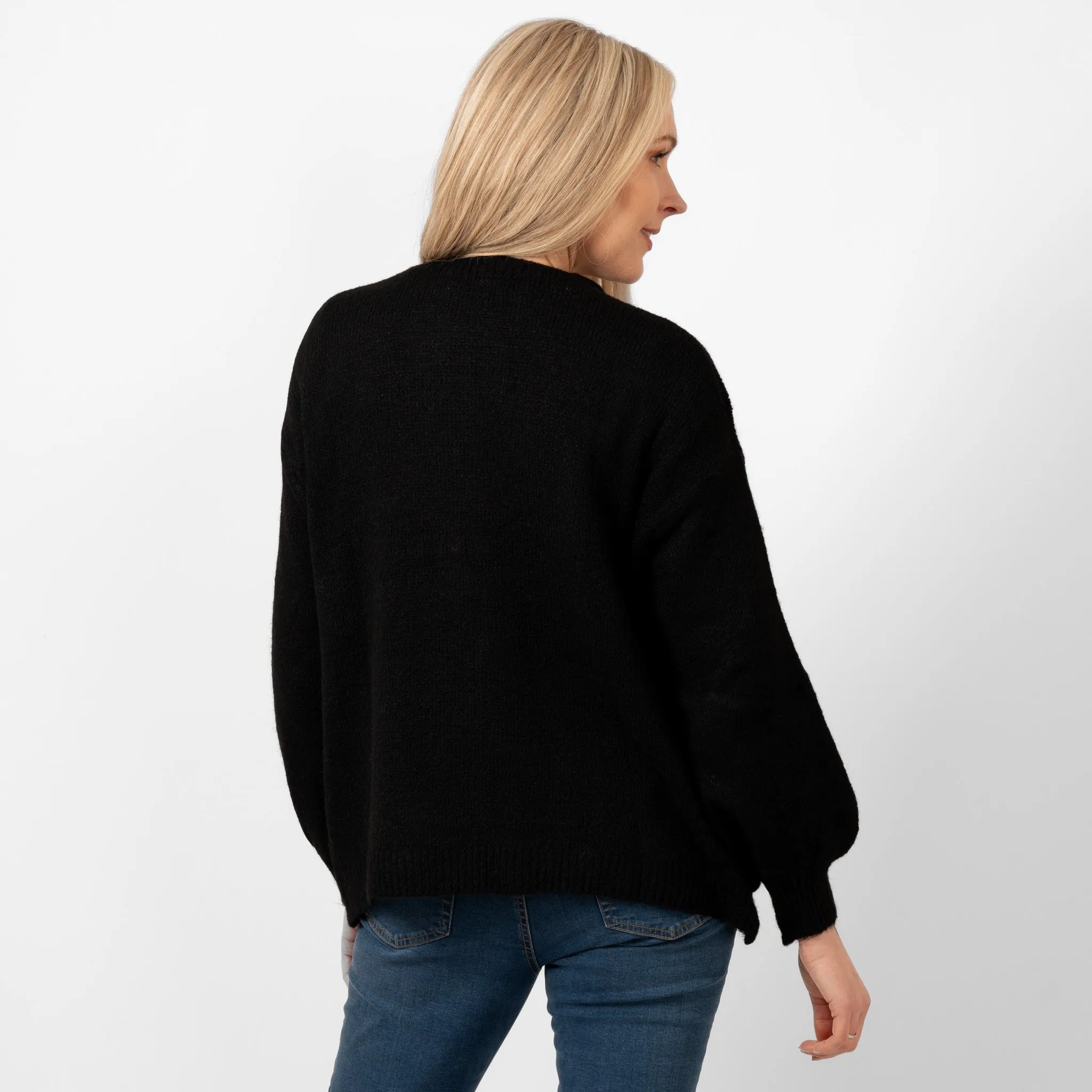 Cassidy Tie Front Wool Blend Cardigan - Black