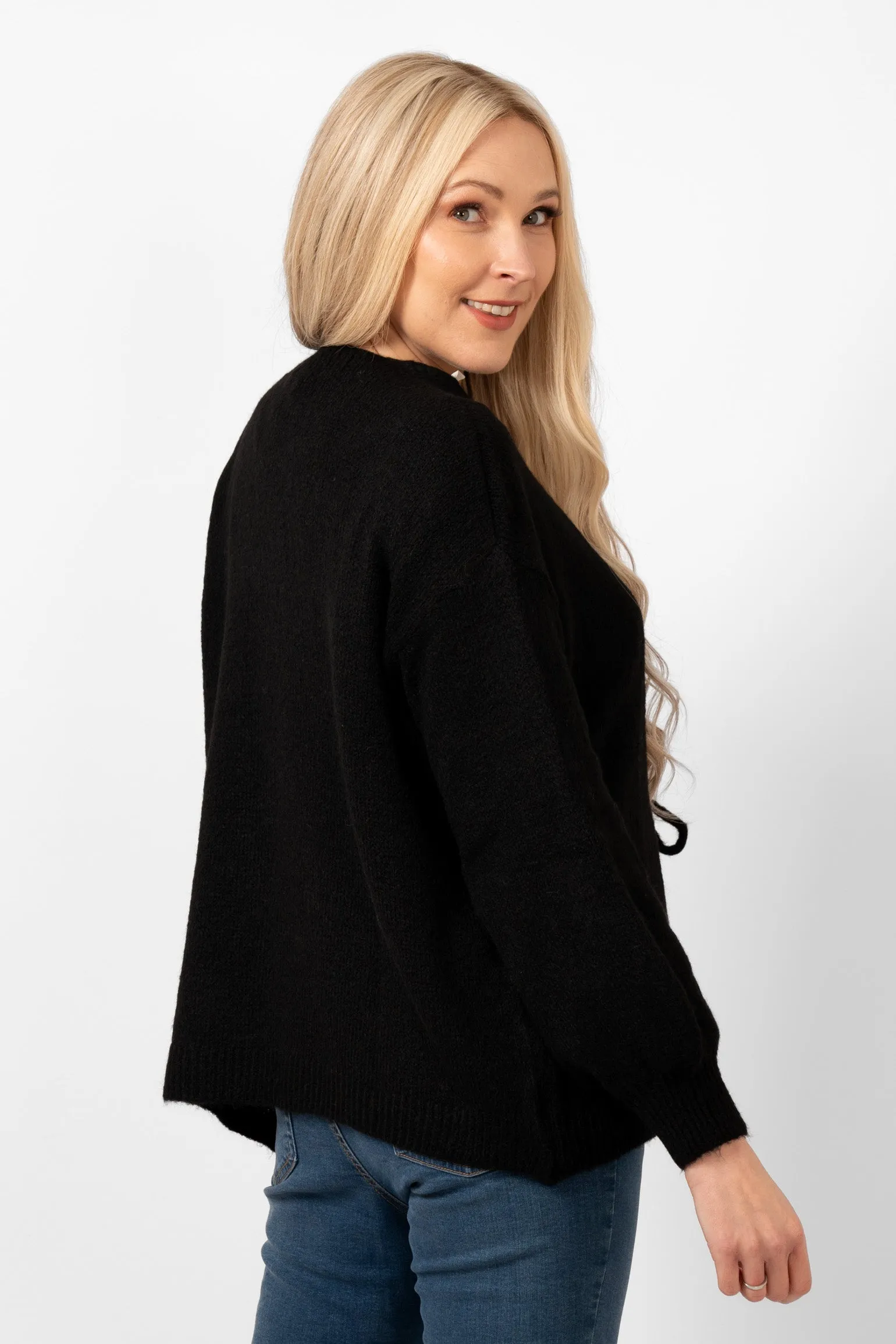 Cassidy Tie Front Wool Blend Cardigan - Black