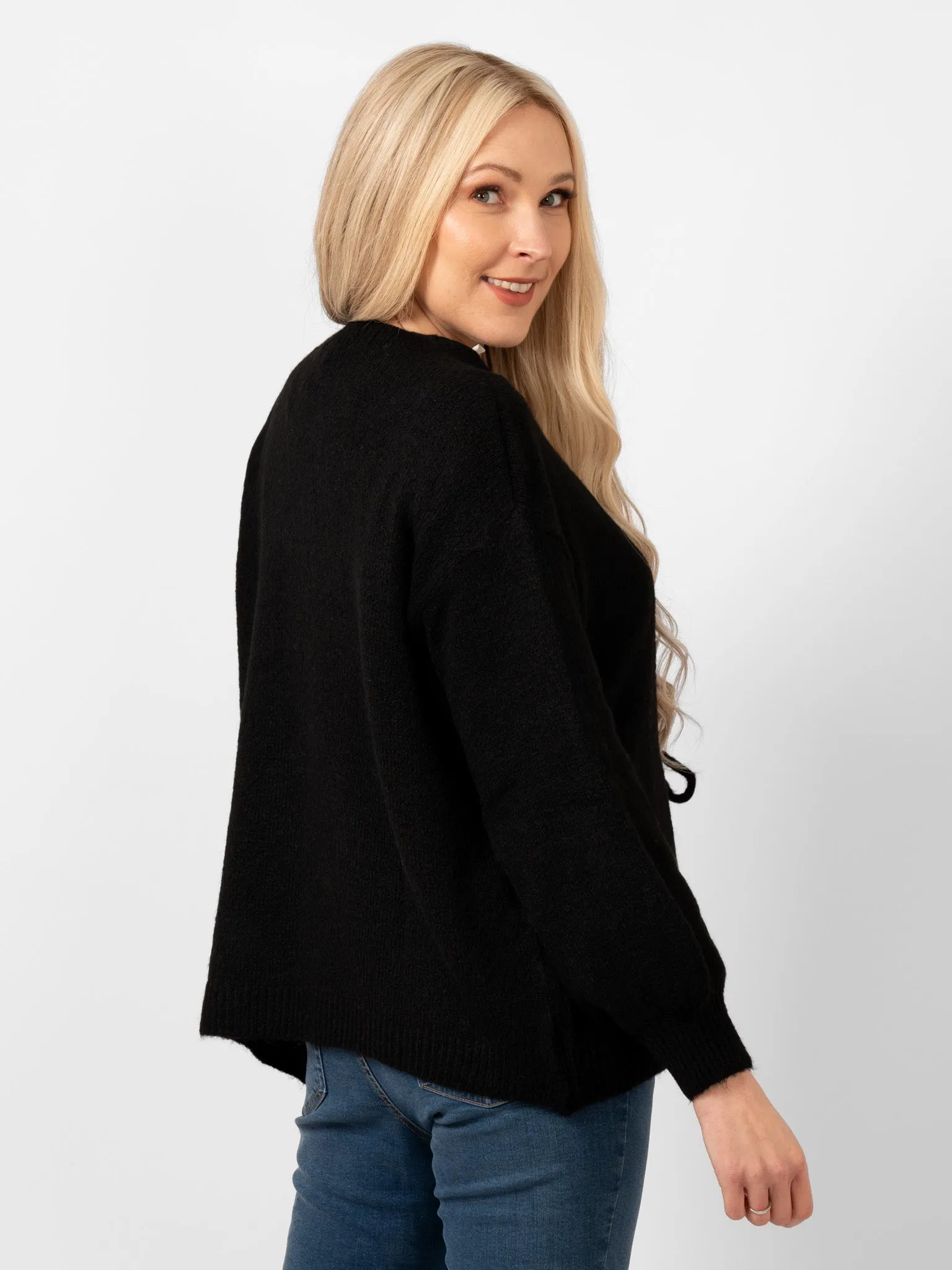 Cassidy Tie Front Wool Blend Cardigan - Black