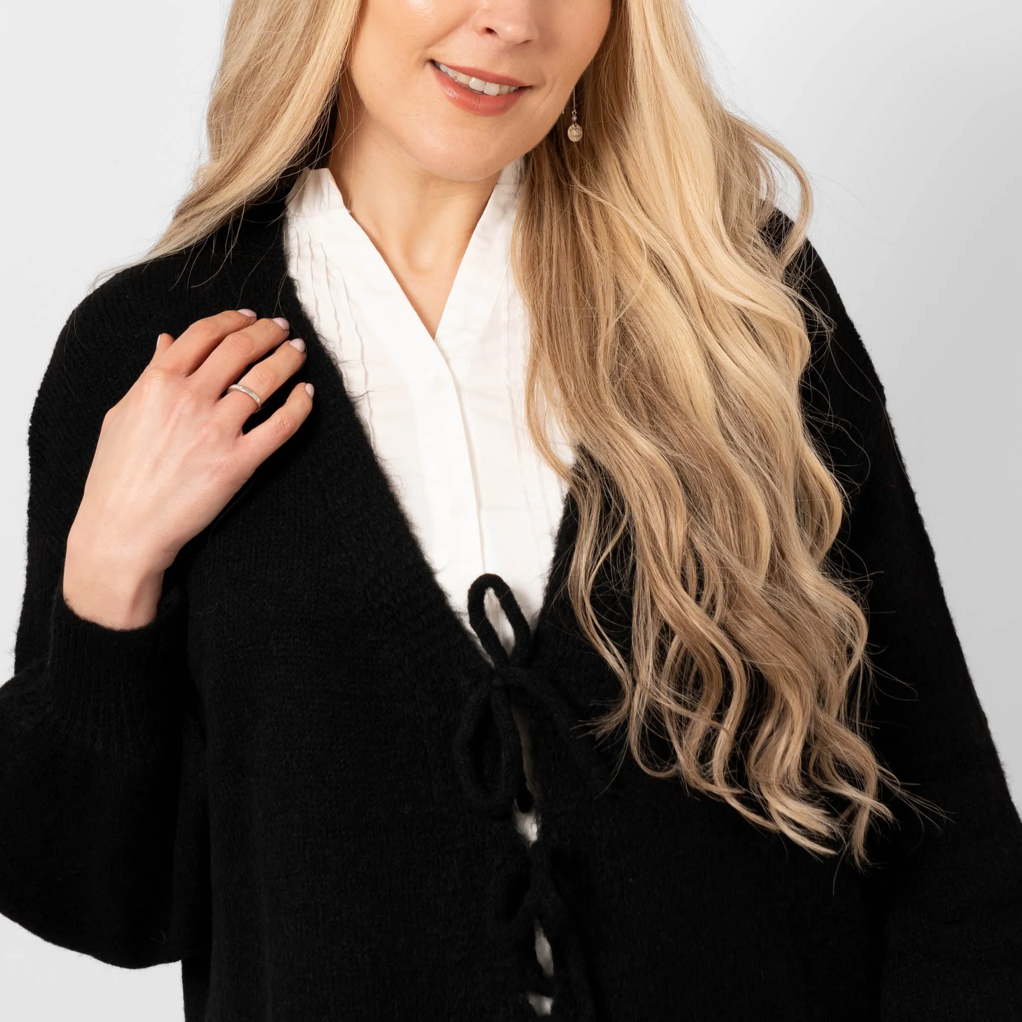 Cassidy Tie Front Wool Blend Cardigan - Black