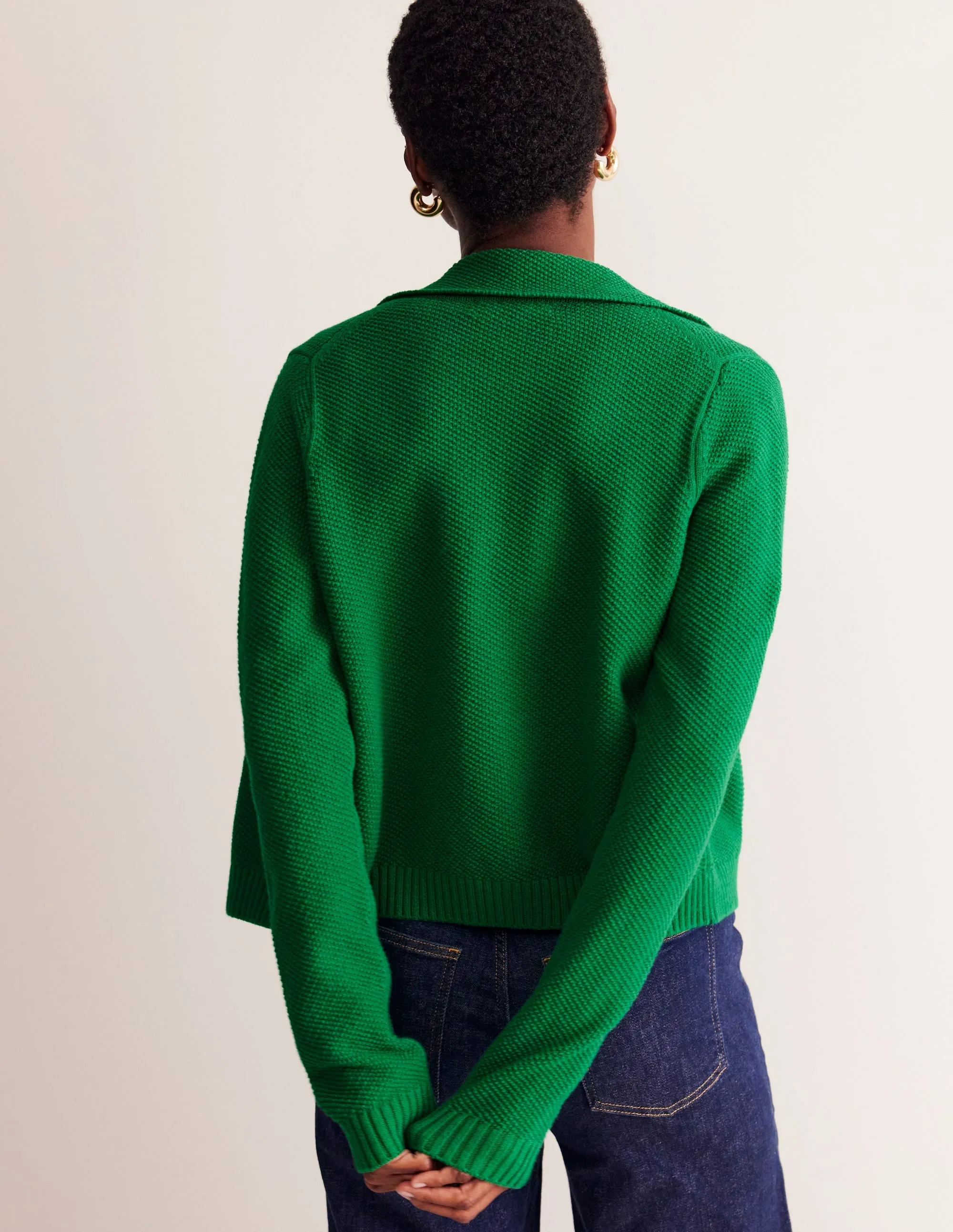 Collared Knitted Cardigan-Rich Emerald Green