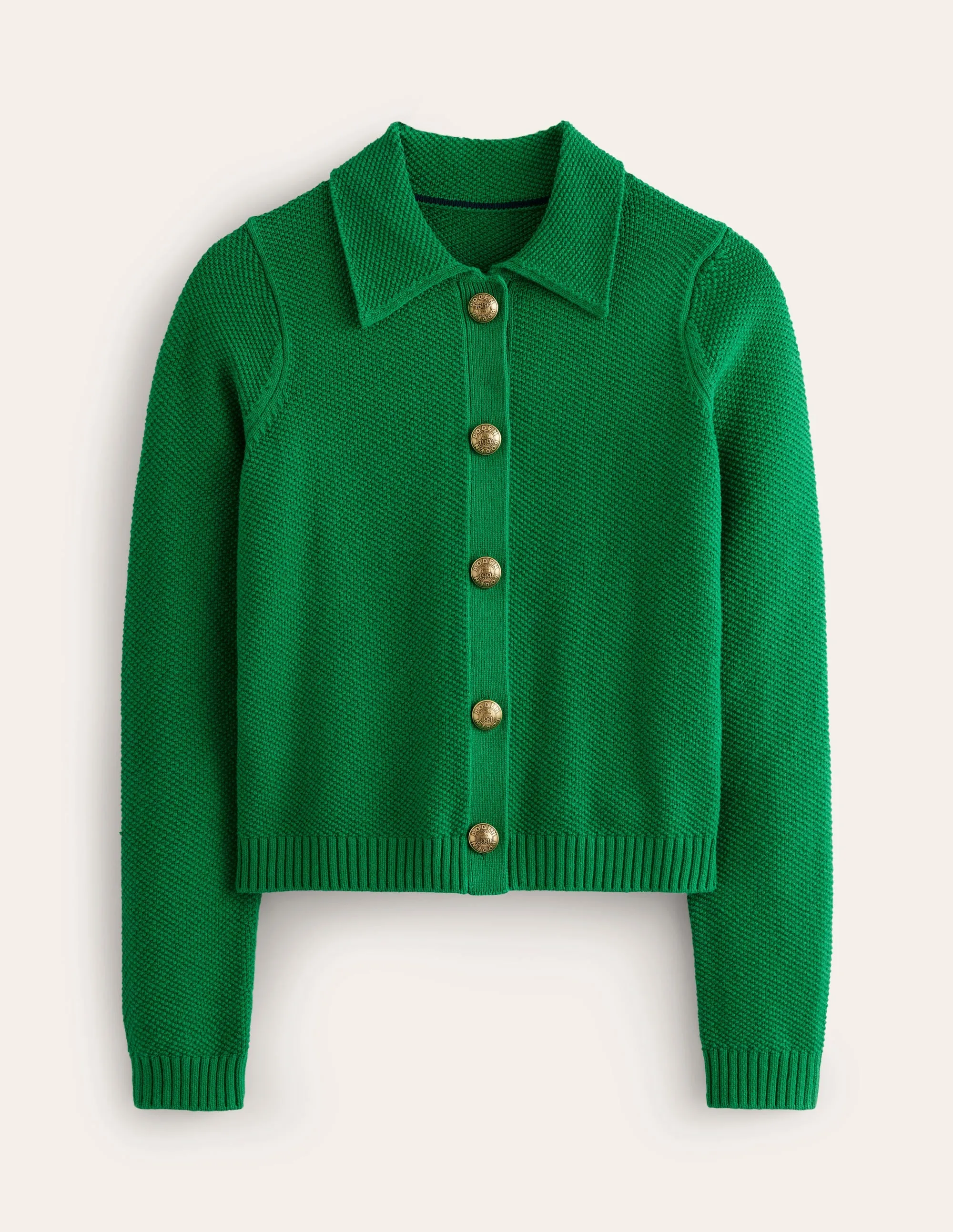 Collared Knitted Cardigan-Rich Emerald Green