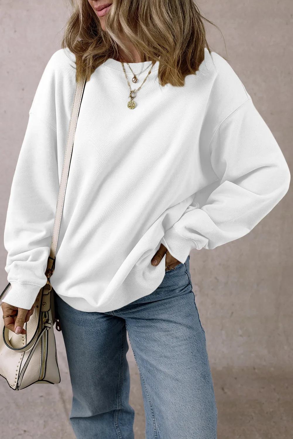 Cozy Comfort Solid Fleece Lined Crew Neck Sweatshirt