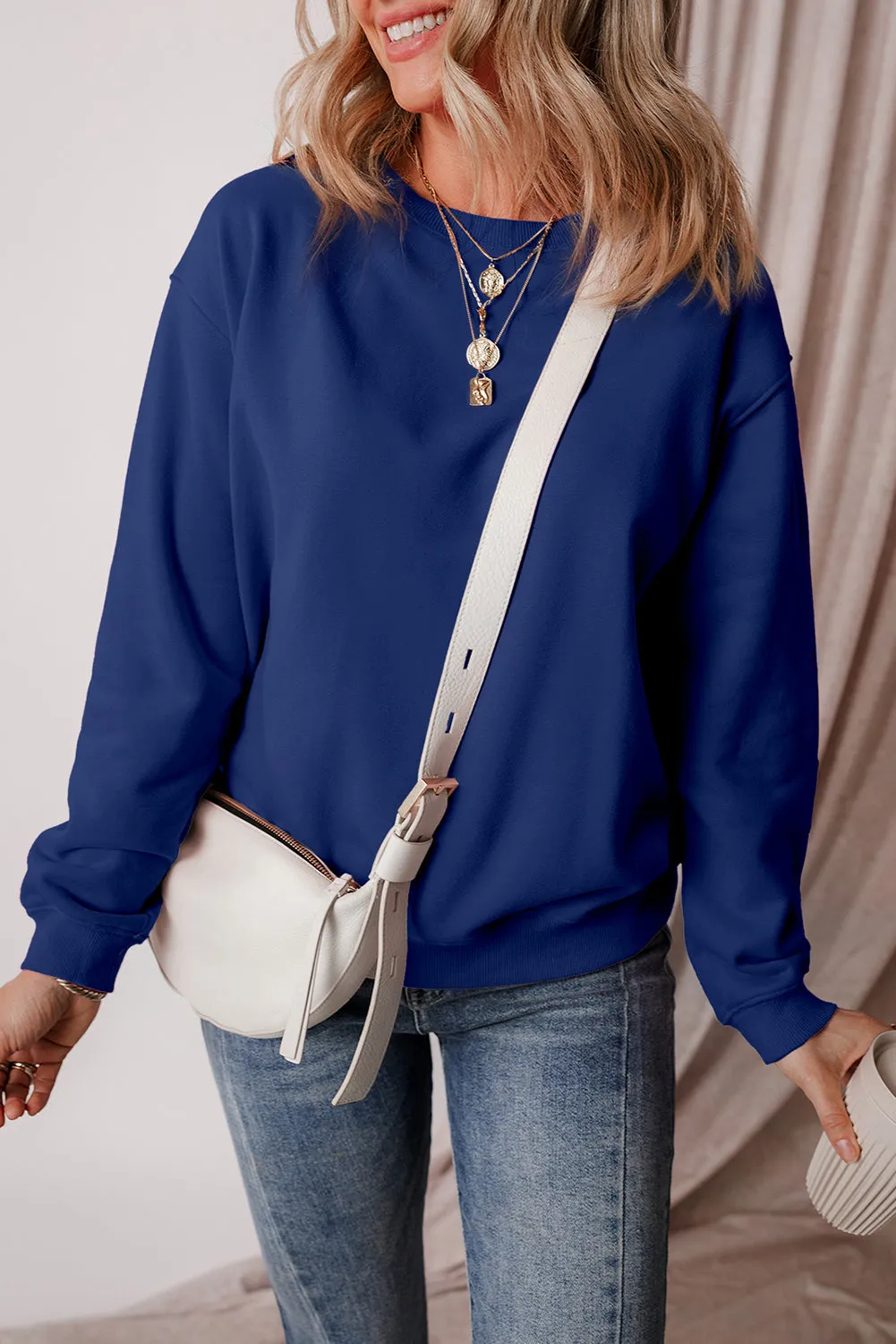 Cozy Meadow Mauve Fleece-Lined Drop Shoulder Terry Sweatshirt