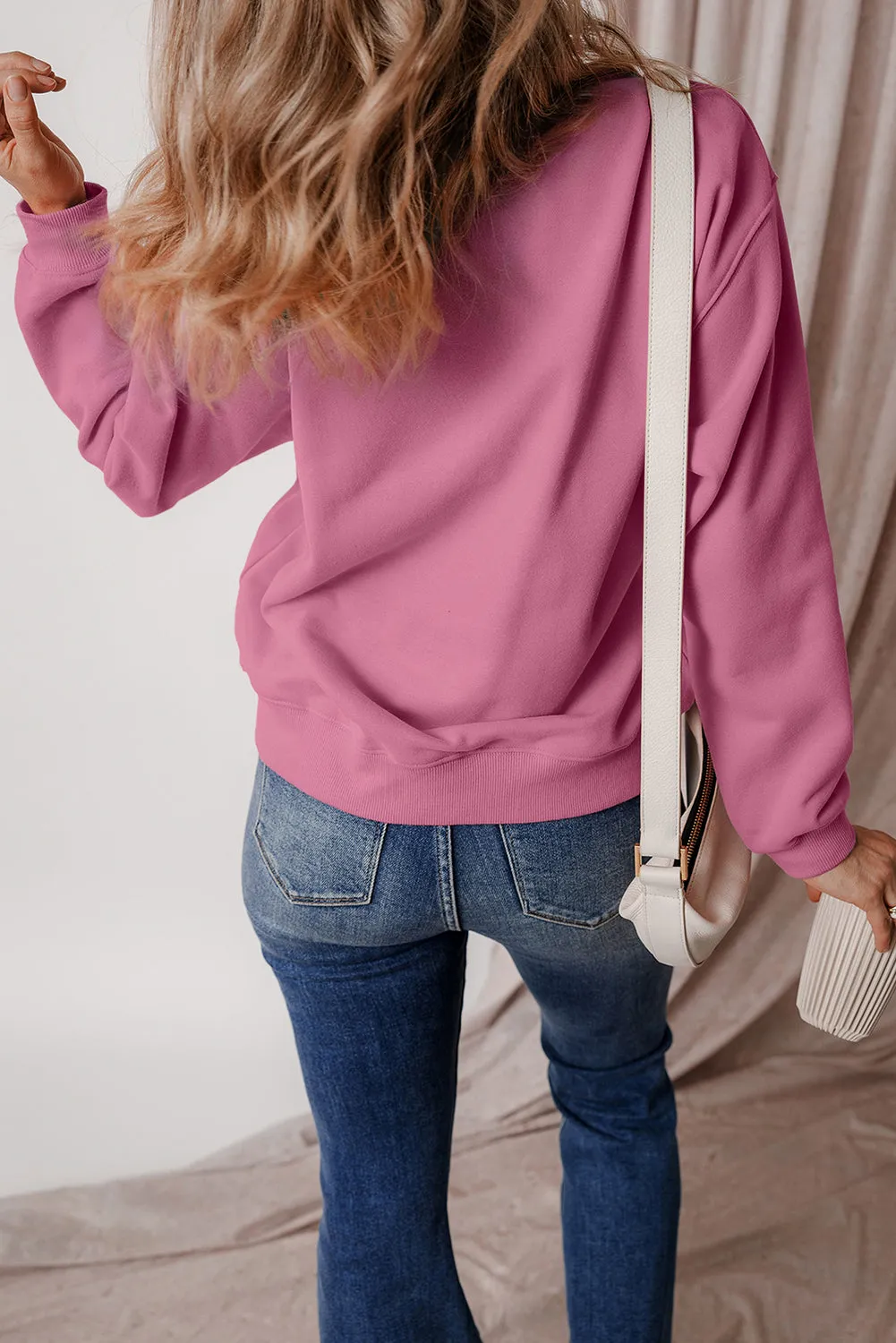 Cozy Meadow Mauve Fleece-Lined Drop Shoulder Terry Sweatshirt