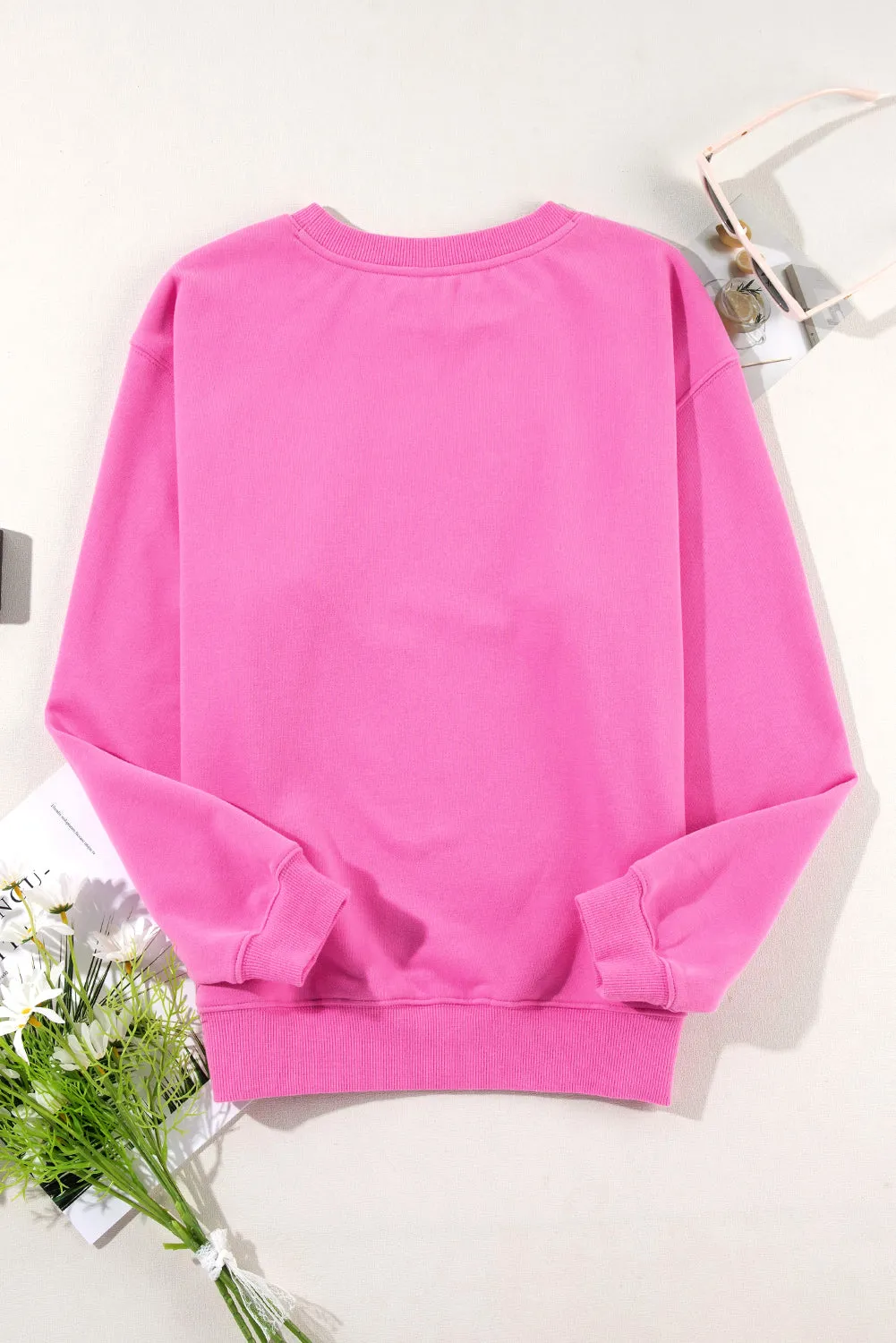 Cozy Meadow Mauve Fleece-Lined Drop Shoulder Terry Sweatshirt