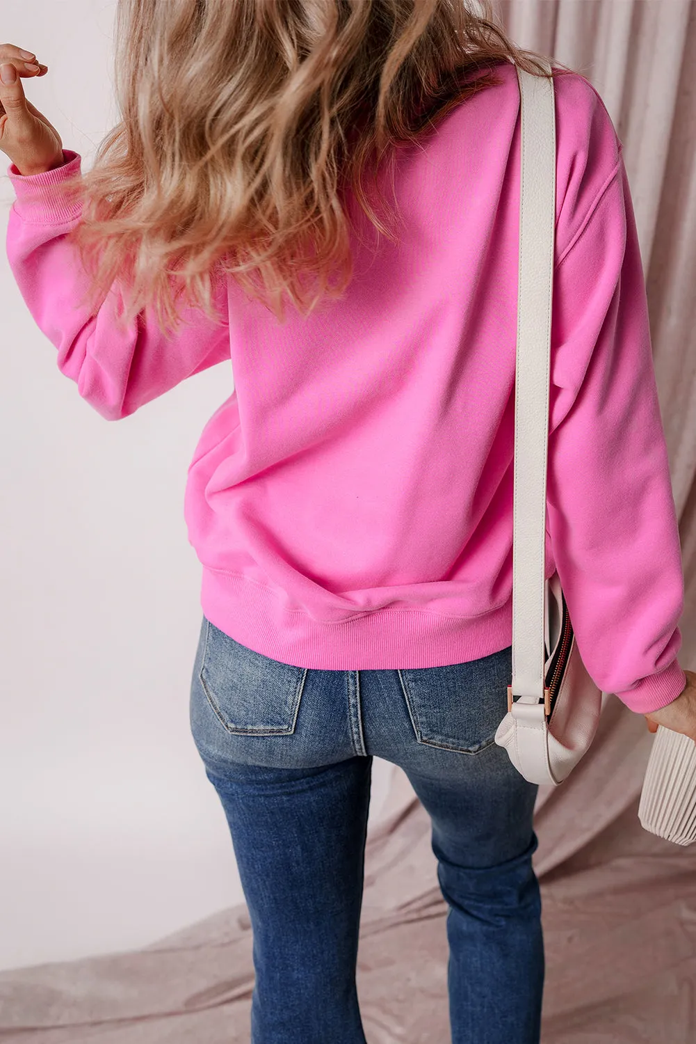 Cozy Meadow Mauve Fleece-Lined Drop Shoulder Terry Sweatshirt