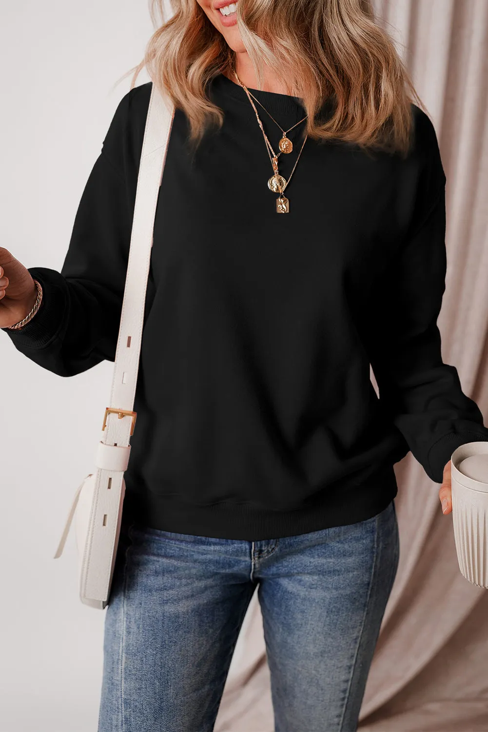 Cozy Meadow Mauve Fleece-Lined Drop Shoulder Terry Sweatshirt