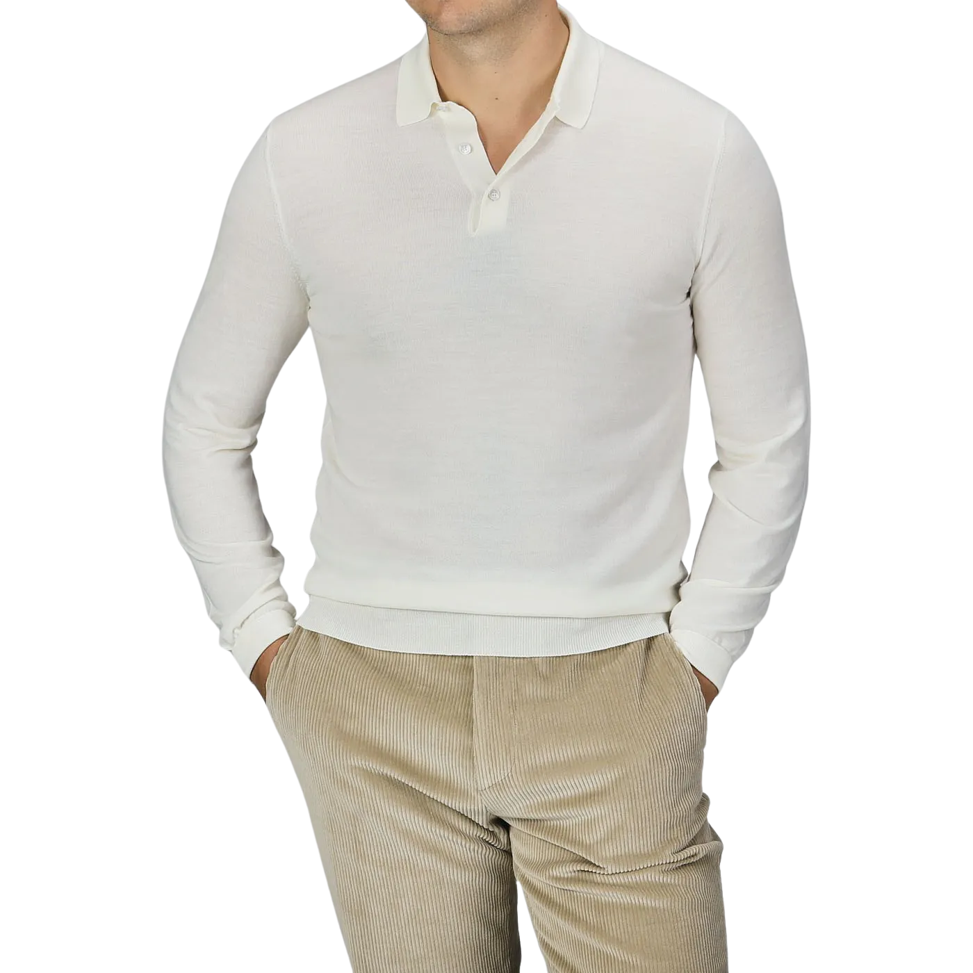 Cream 16 Gauge Merino Wool Polo Shirt