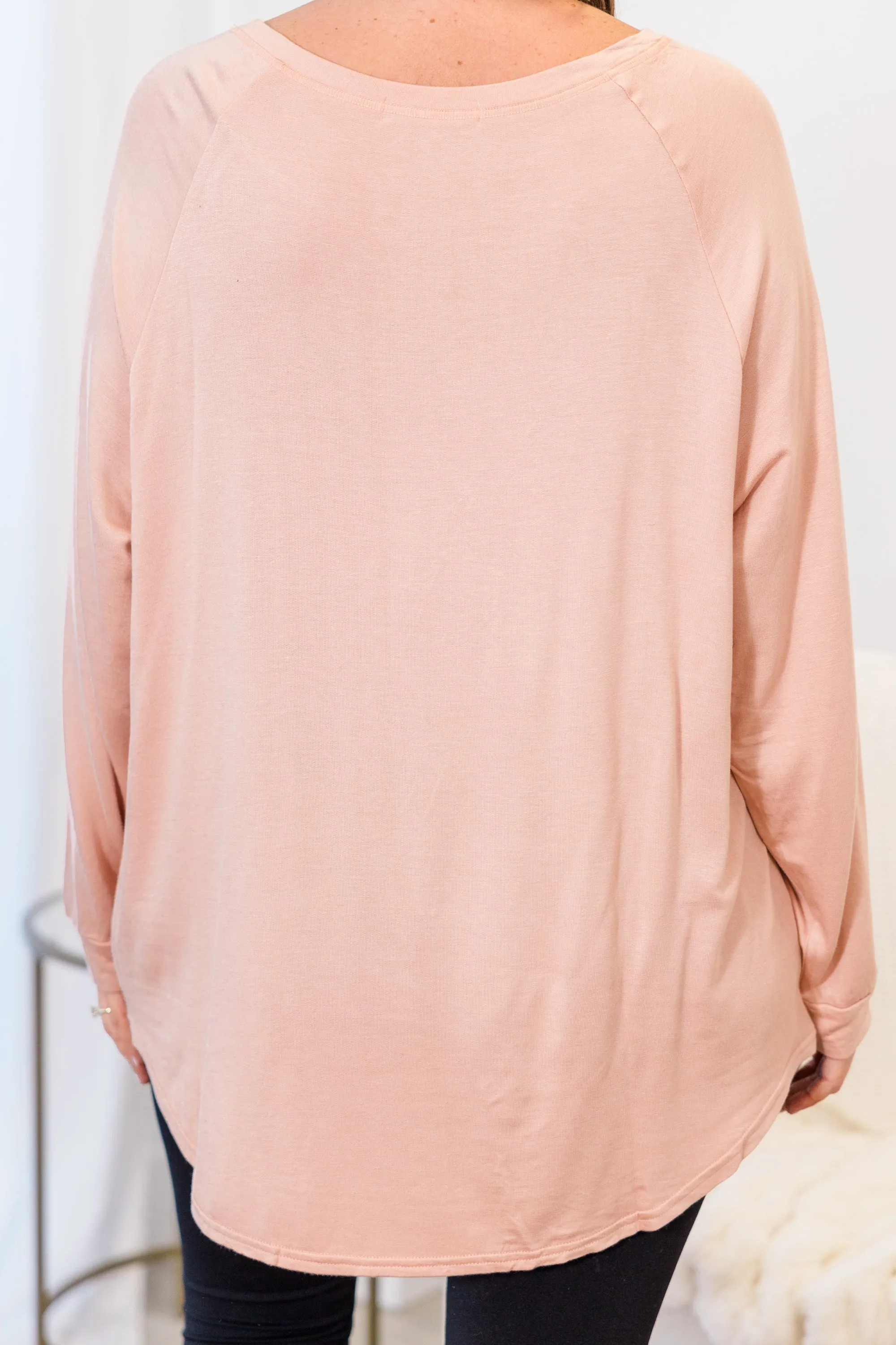 Curved Hem Slouchy Dolman Tunic, Blush Fleece