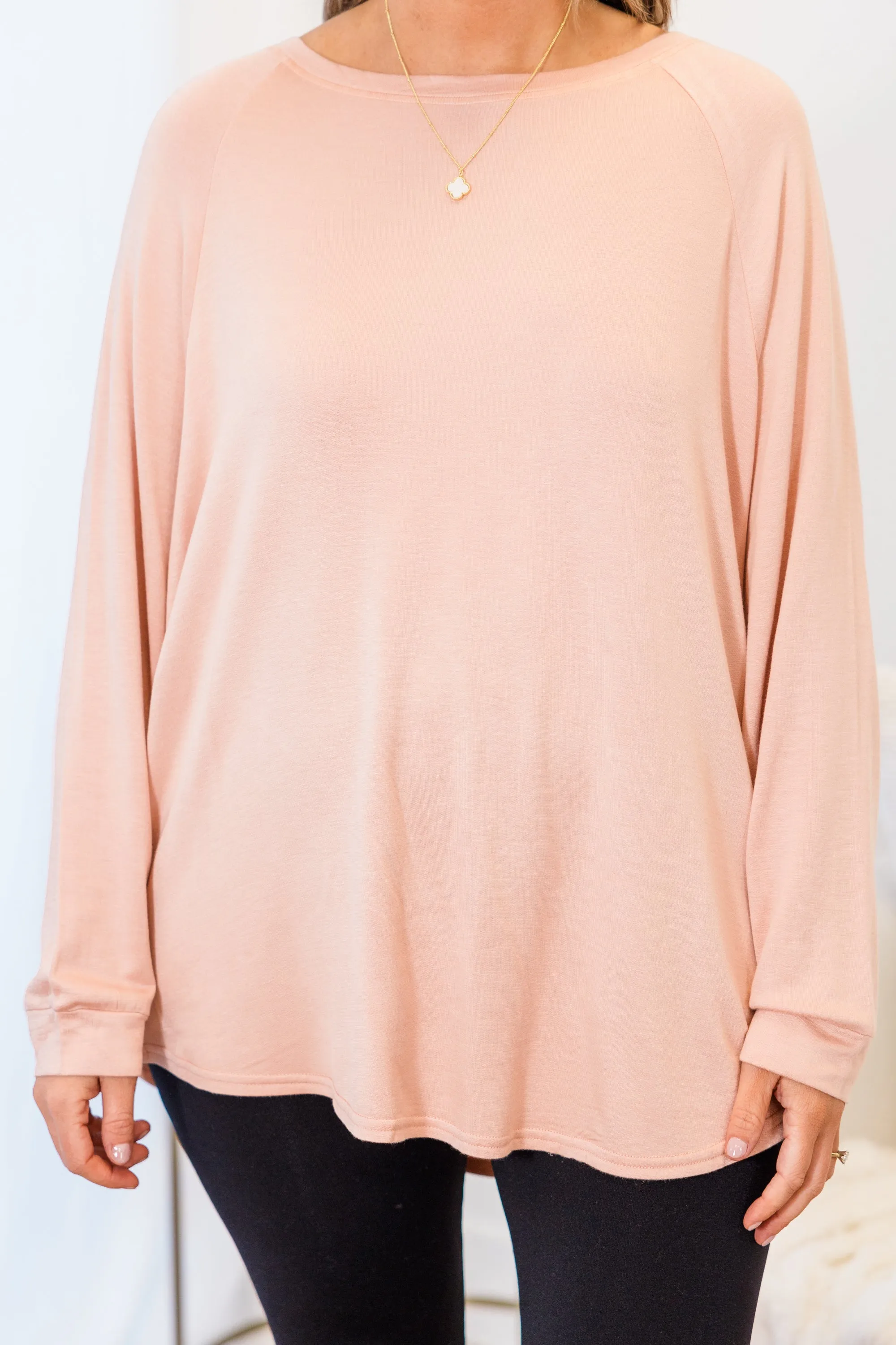 Curved Hem Slouchy Dolman Tunic, Blush Fleece