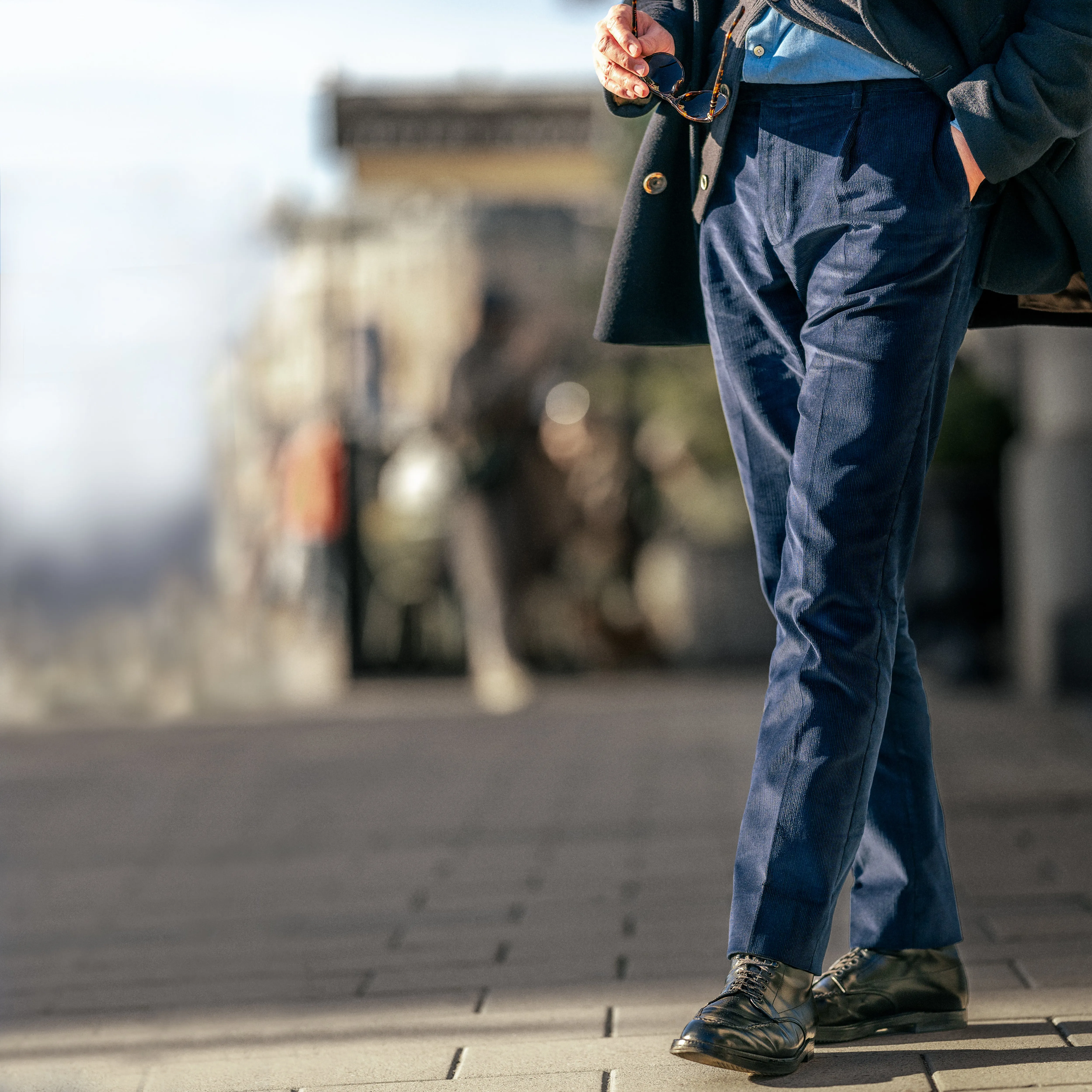 Dark blue corduroy medium wale trousers