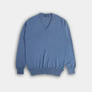 Denim Blue V-Neck Cashmere Sweater