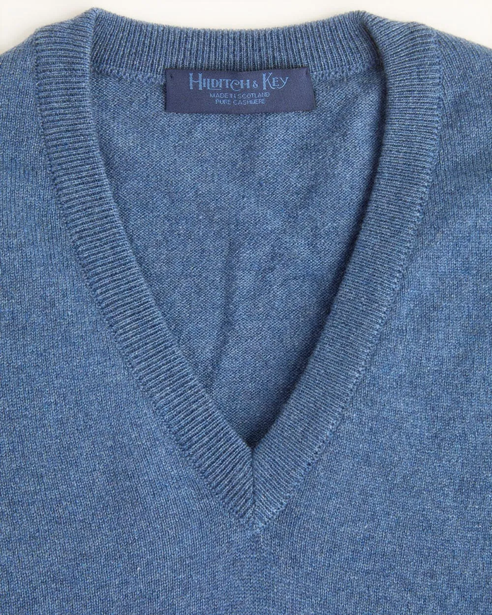 Denim Blue V-Neck Cashmere Sweater