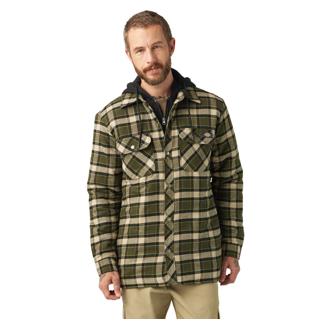 Dickies Men's Hooded Flannel Shirt Jacket with Hydroshield TJ211 - Green