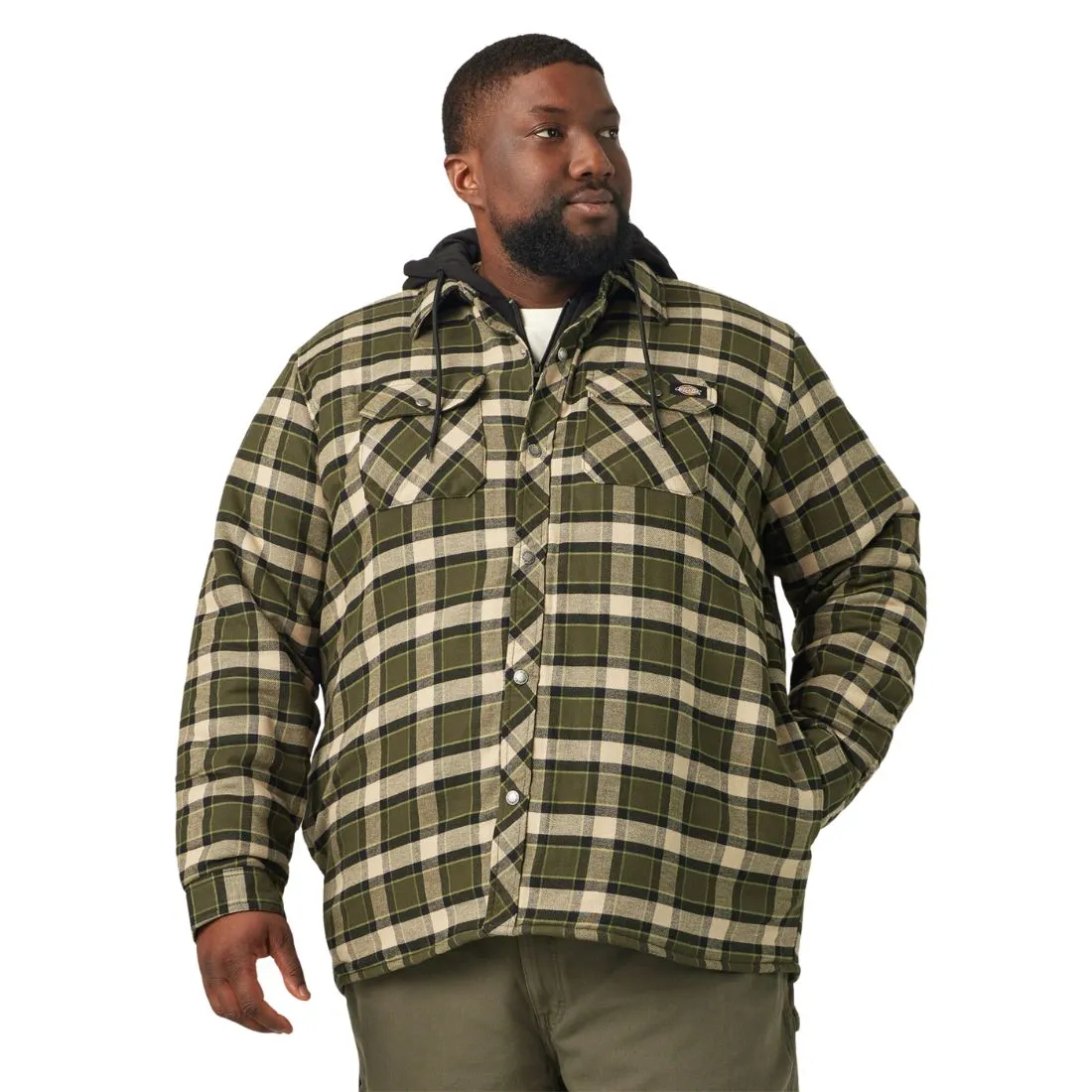 Dickies Men's Hooded Flannel Shirt Jacket with Hydroshield TJ211 - Green