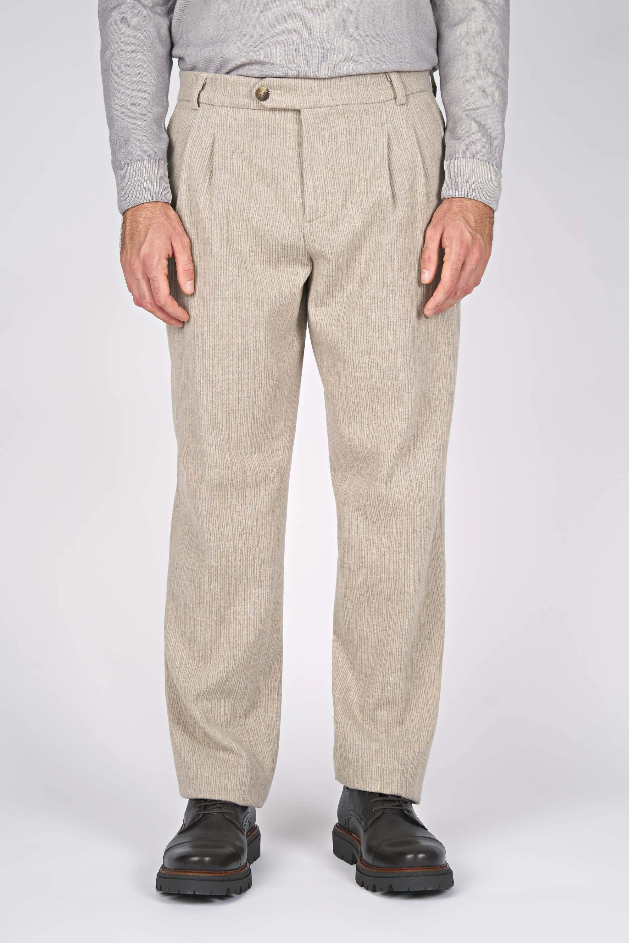 Double-Pleat Corduroy Trousers