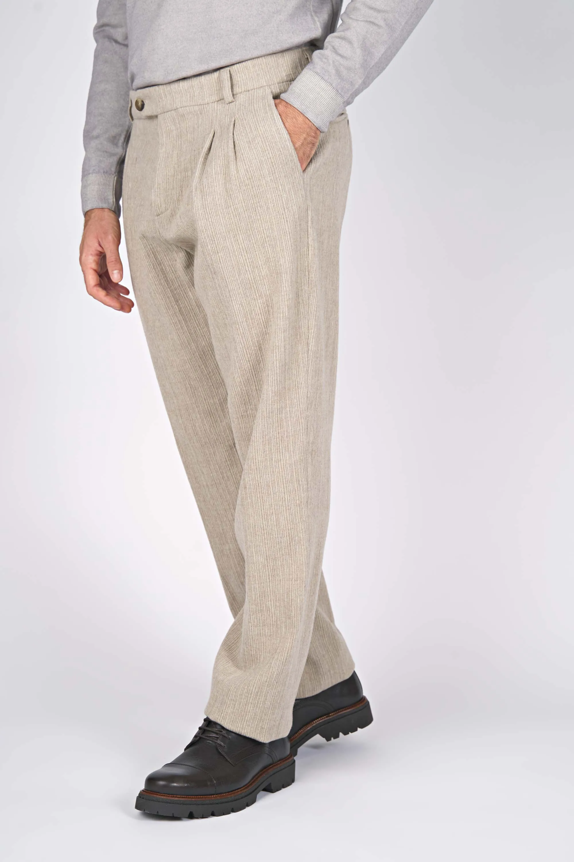 Double-Pleat Corduroy Trousers