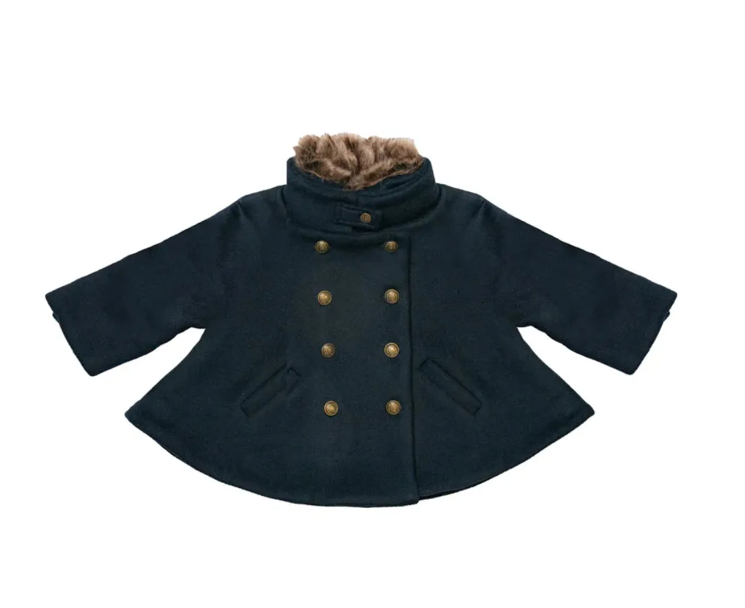 Eleanor Charles - Navy Wool Cape Coat