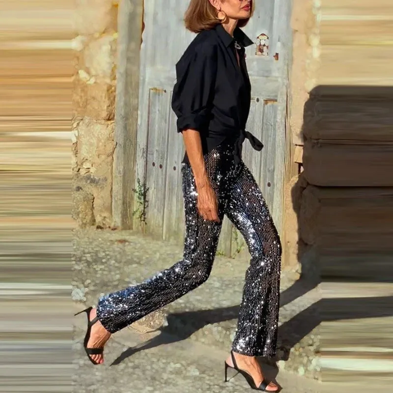 Elegant Elastic high rise sequin trousers